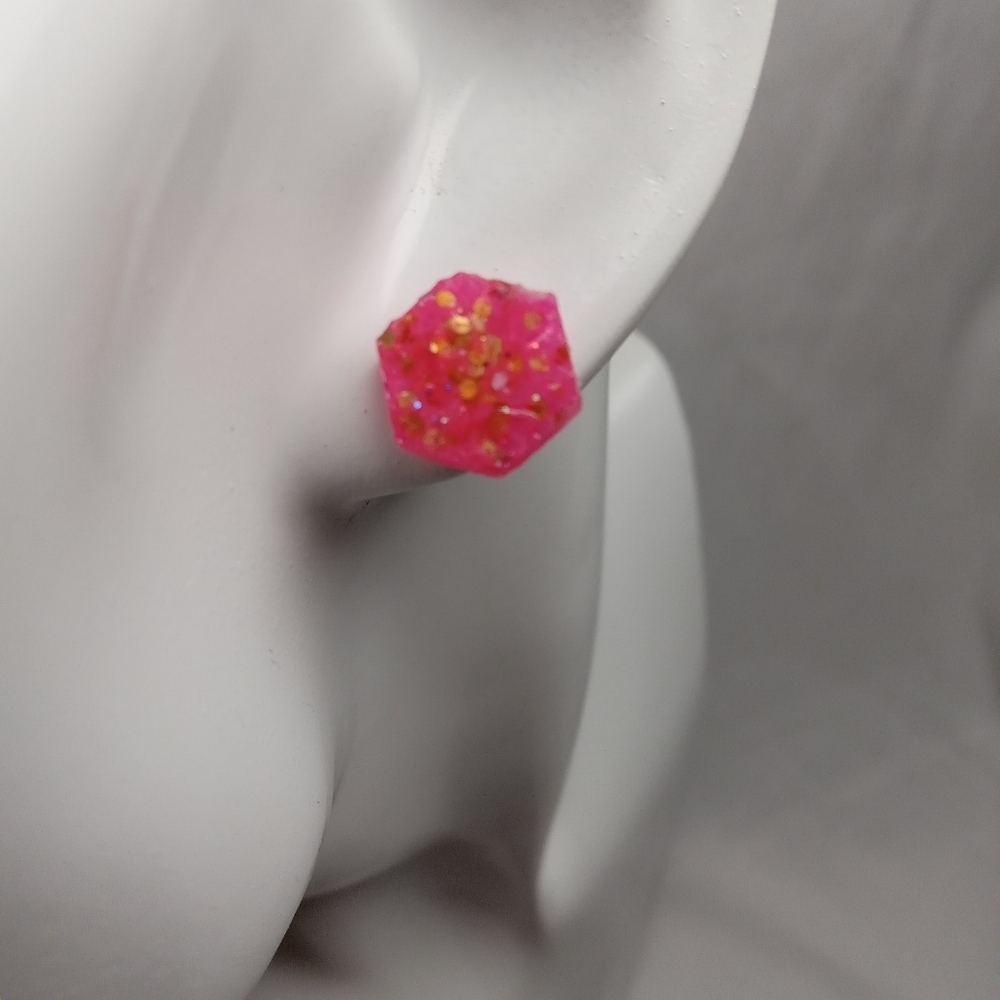 5/$25 Pink Hexagon Stud Earrings